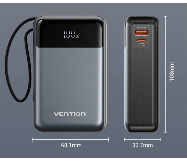 Vention Powerbank 20000mAh 65W z wbudowanym kablem USB-C - 1543388 - zdjęcie 5